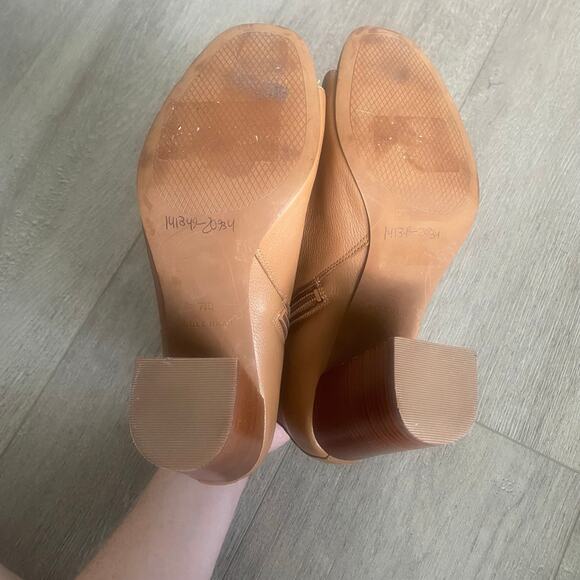 Cole Haan Chandra OT Leather‎ Bootie Pecan Peep Toe Sandal Block Heel Size 7.5 - Picture 9 of 10